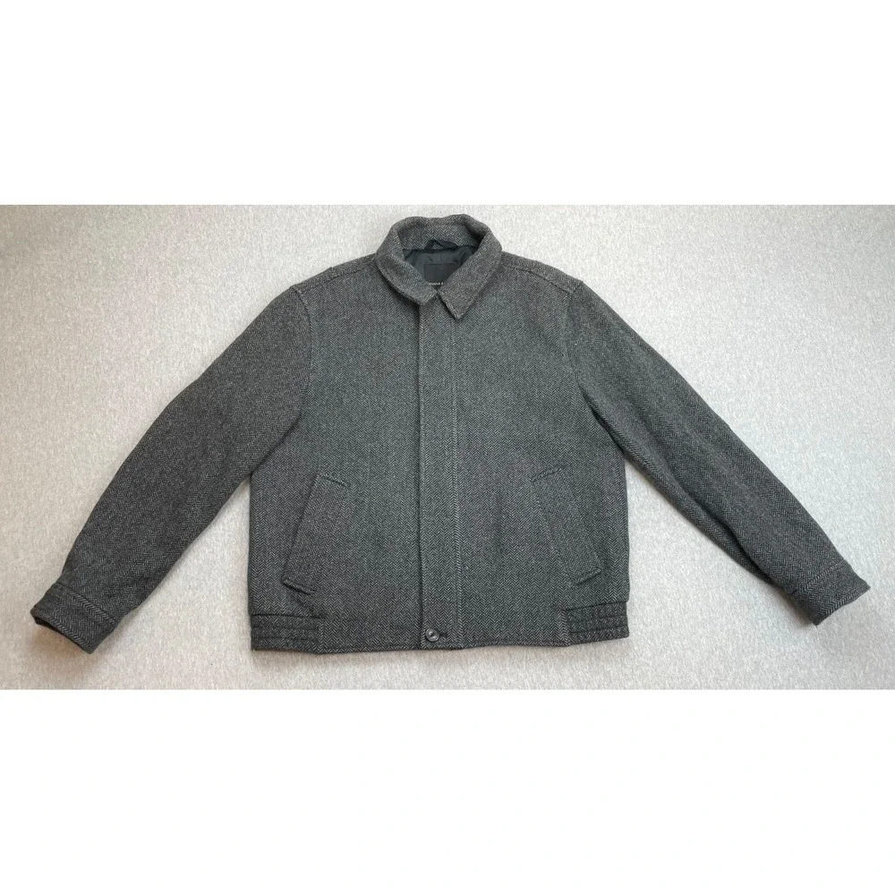 Banana Republic Coat Mens Large Gray Herringbone Mario Bellucci Wool Blend